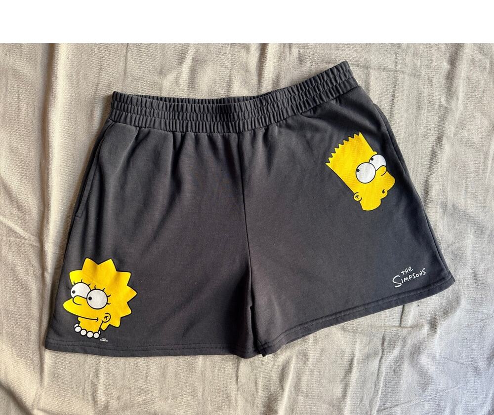 The Simpsons Shorts Mens XL Gray Sweat Shorts Bart Lisa Gymcore Training Stretch